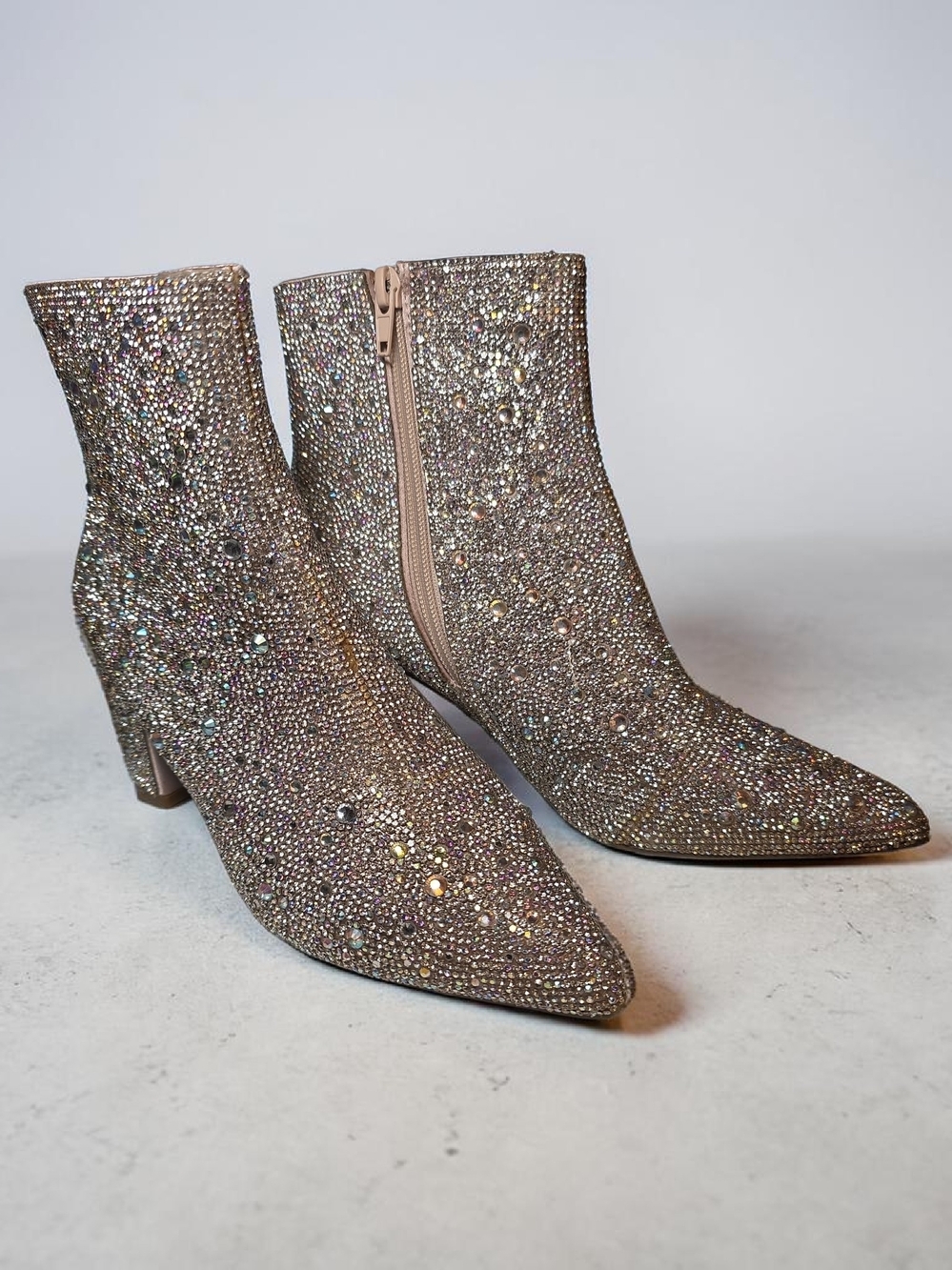 Betsey Johnson Champagne Rhinestone Ankle Booties (See description)